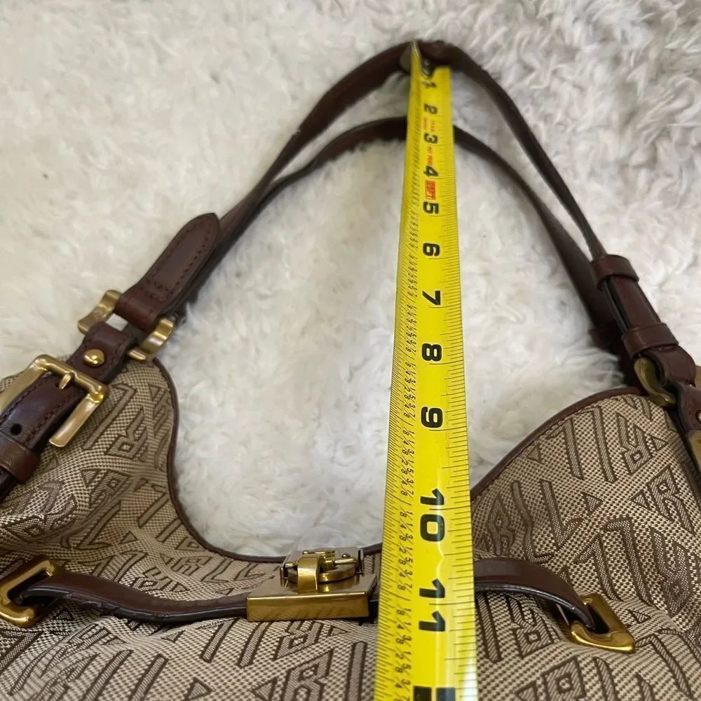Ralph Lauren Logo Canvas khaki & brown Leather trims Hobo Bag brass hardwares.